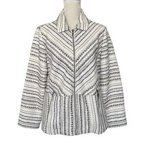 Chico’s Striped Tweed Jacket Coat Women’s Size 2 Regular Size 12-14 Neutral
